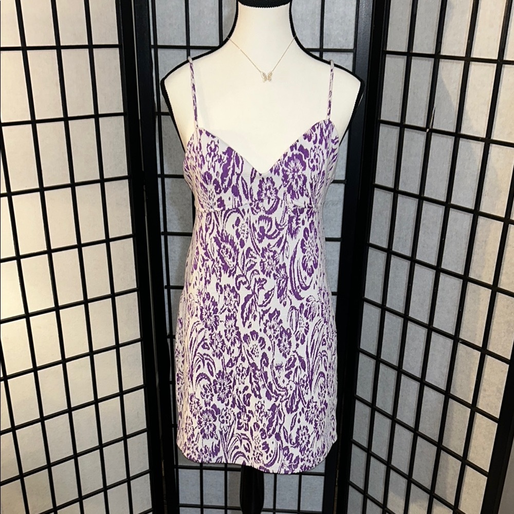 Zara Purple and White Spaghetti Strap Mini Dress